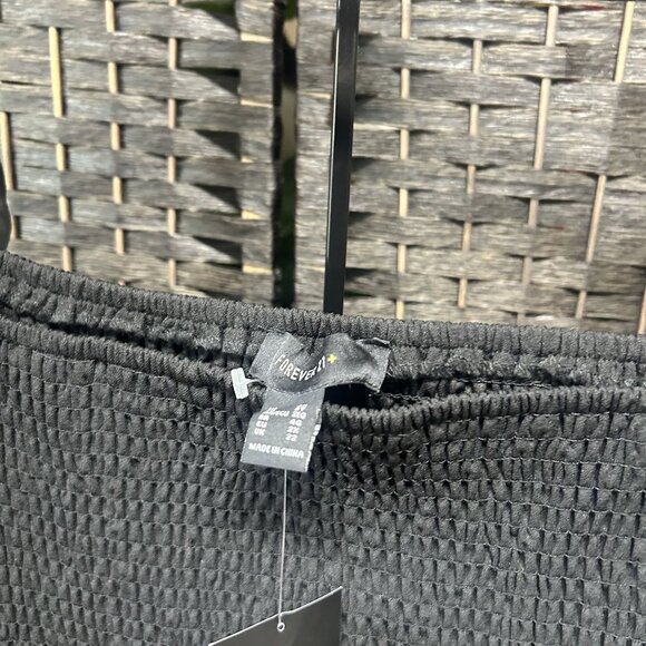 Forever 21 Black Smocked Puff Sleeves Knee Length Dress Size 2X NWT - Picture 3 of 6